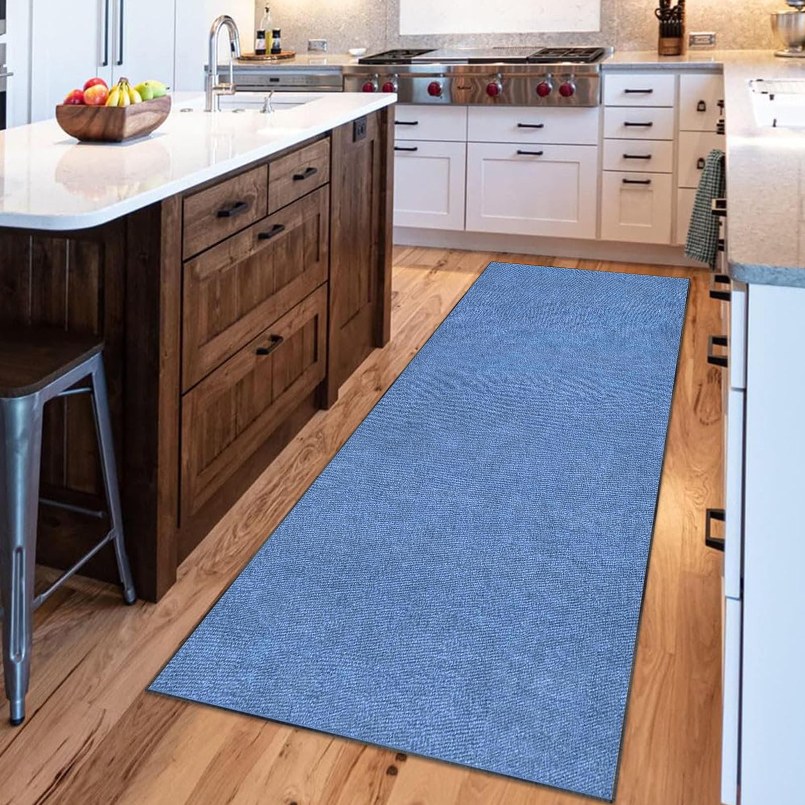 Alfombra de Pasillo Corredor Alfombras Cocina Lavable Antideslizante Tapete Cozinha Largo Felpudo Entrada Casa Interior Por Metros 40 x 300 cm Alfombrilla para áreas Baño Dormitorio Salón Azul