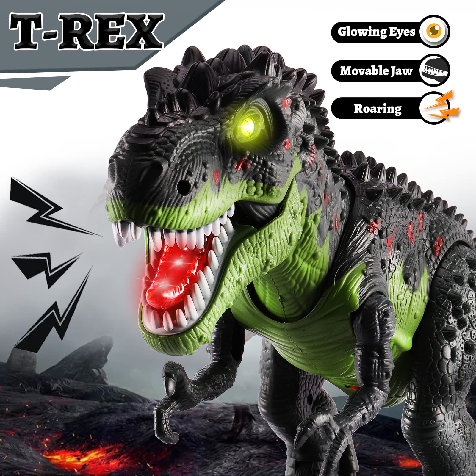 TOEY PLAY T-Rex Dinosauro Giocattolo Gigante, 47cm Dinosauro che Cammina, Tyrannosaurus Figure con Ruggiti e Luci, Giochi Dinosauri 3 4 5 6 Anni, Regalo per Bambini