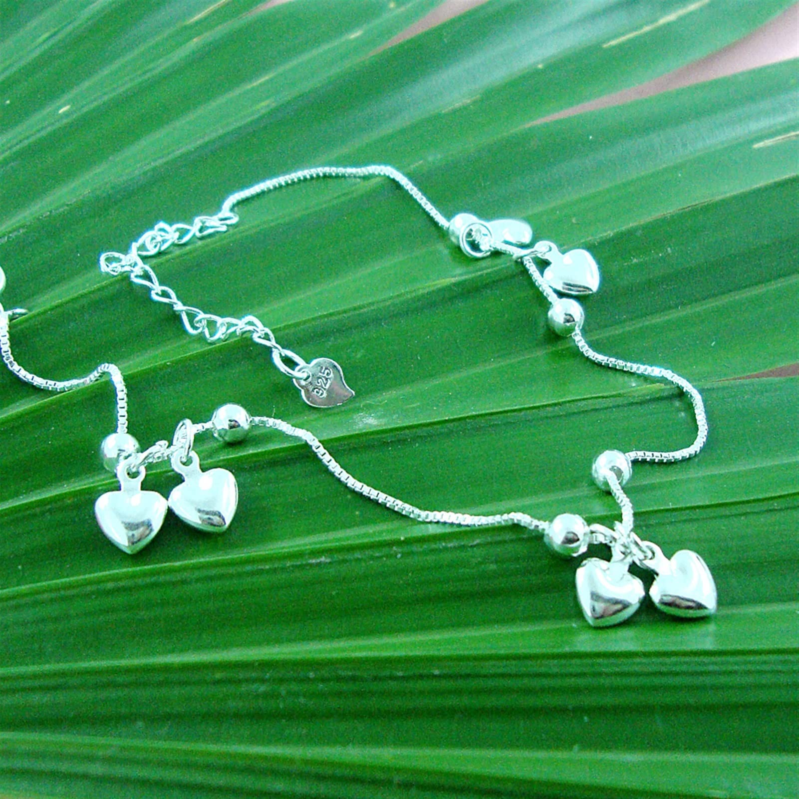 Cavigliera/Cavigliere 925 Sterling Silver Cuore Caviglia Ciondolo Perline Piede Gioielli Estate Spiaggia a Piedi Cavigliere per Donne Gamba Cavigliera Bracciali (Colore : Bracelet 19cm)