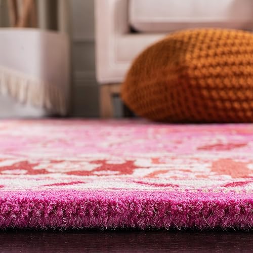 Miniatura 3 de SAFAVIEH Bellagio Collection BLG545B - Alfombra decorativa de lana prémium hecha a mano con medallón de 2 pies 6 pulgadas x 4 pies, color rojo y rosa