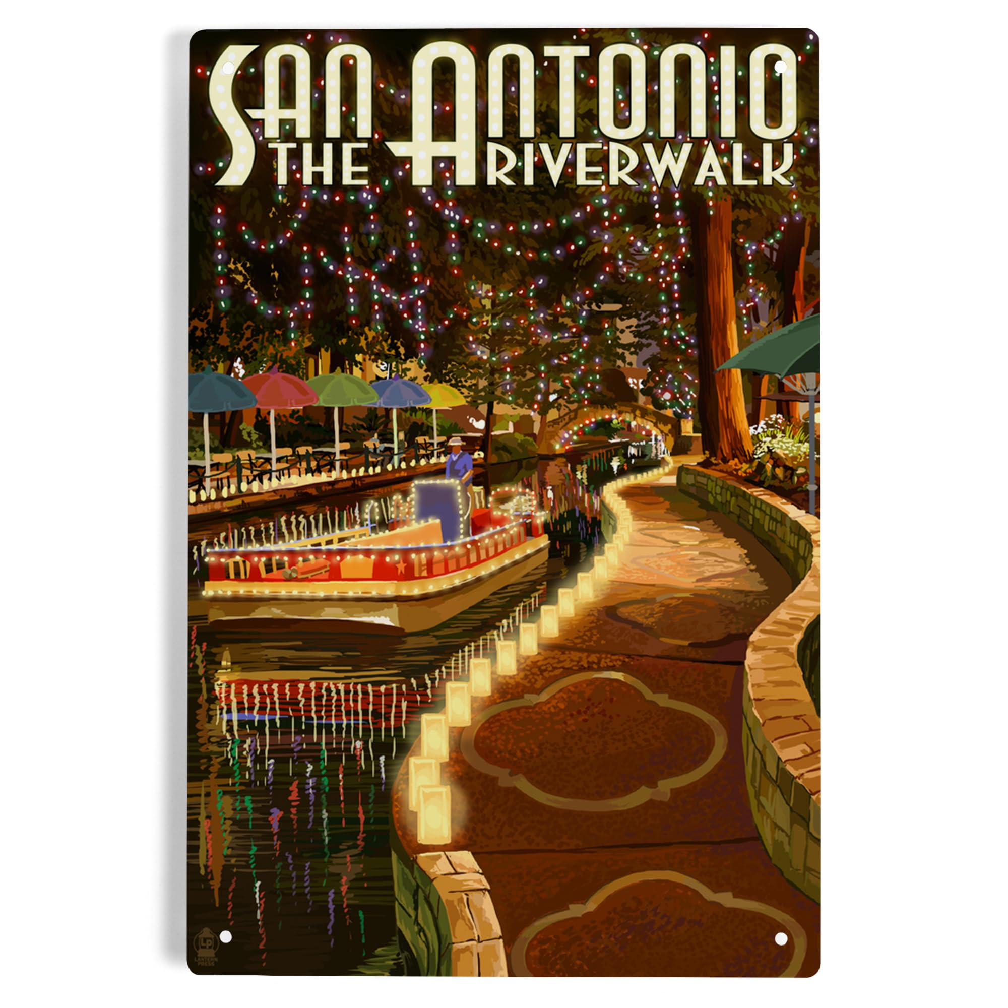 Lantern Press 6x9 Inch Metal Sign, San Antonio, Texas, The Riverwalk