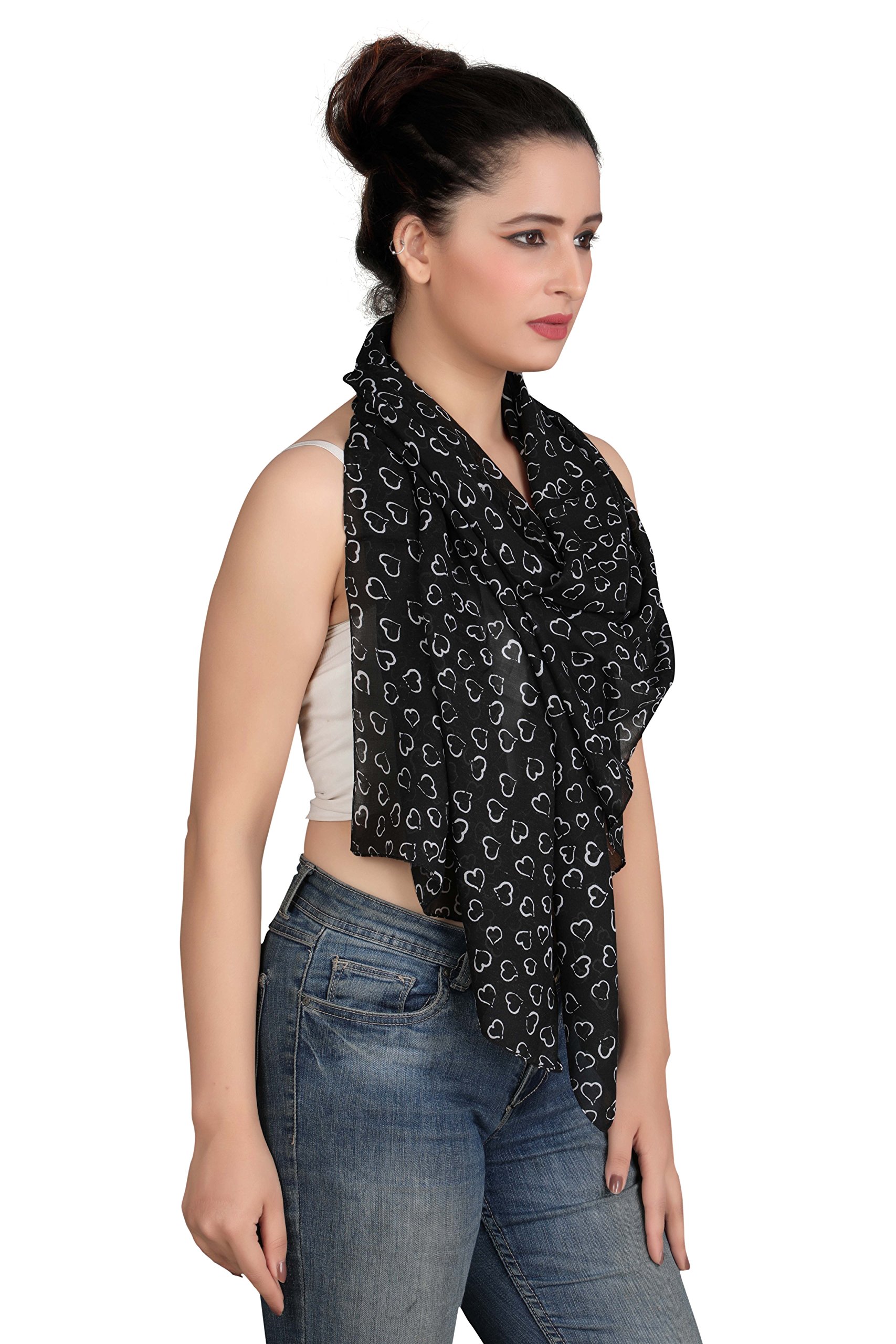 SCARF, SOFT Polyester Quality Beautiful Heart Printed Black colour cute scarf for everyday use. Size 50x180cms.-image-4