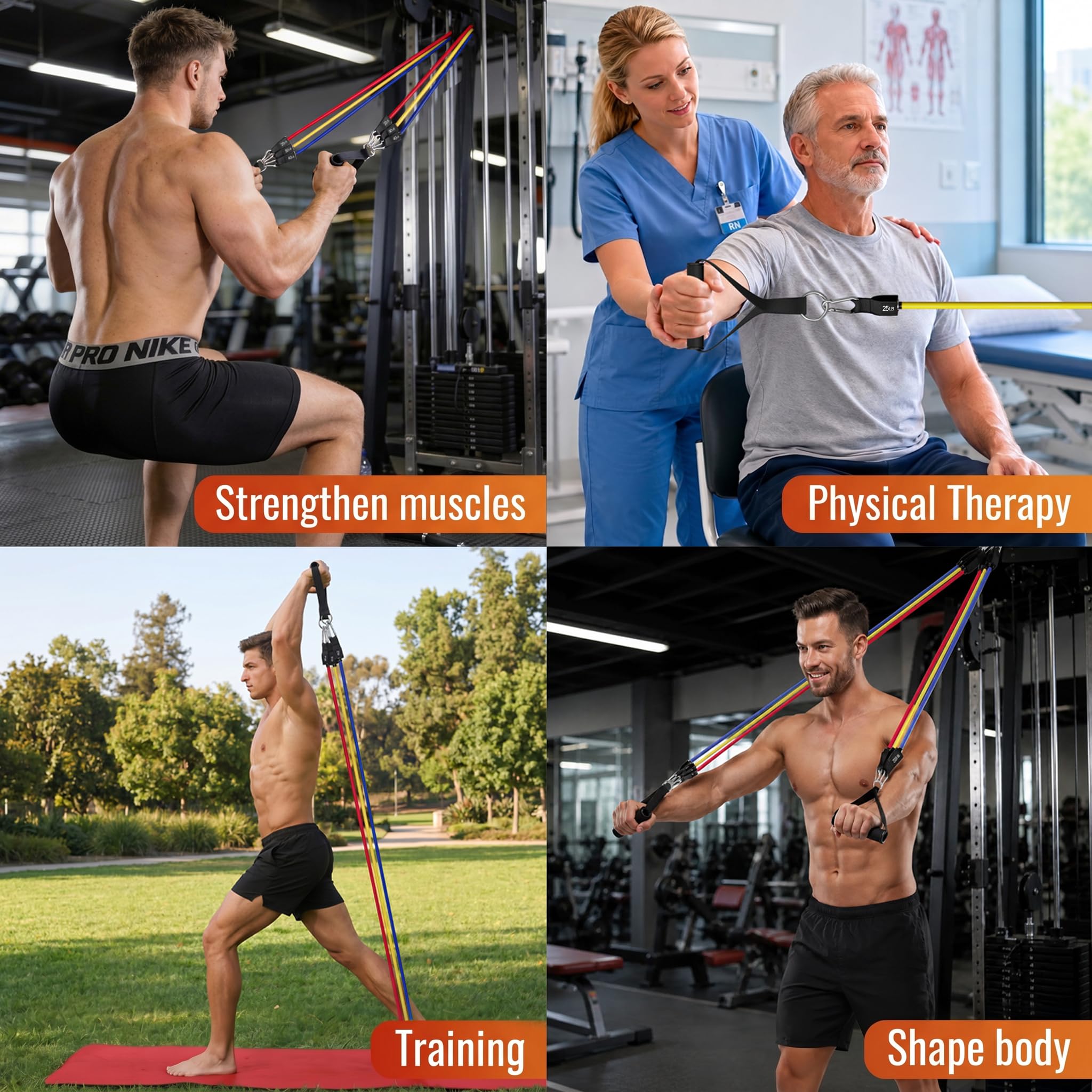 WHATAFIT 11er Widerstandsbänder Set, Fitnessbänder, Gymnastikband, Theraband, Terrabänder, Resistance Bands, Fitnessgeräte für Zuhause mit Zubehör für Physiotherapie & Heimtraining