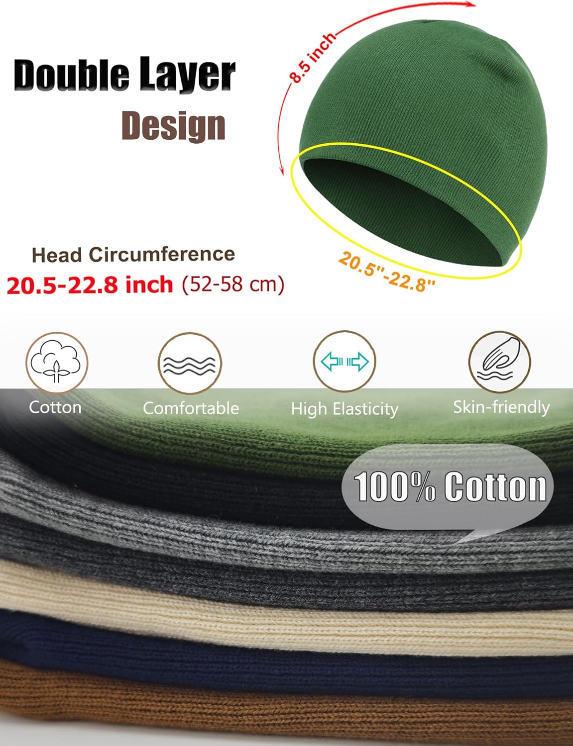 100% Cotton Beanie Hat for Men Women, Cuffless Soft Knit Warm Winter Hats Fisherman Beanies Skull Cap Unisex - Image 6