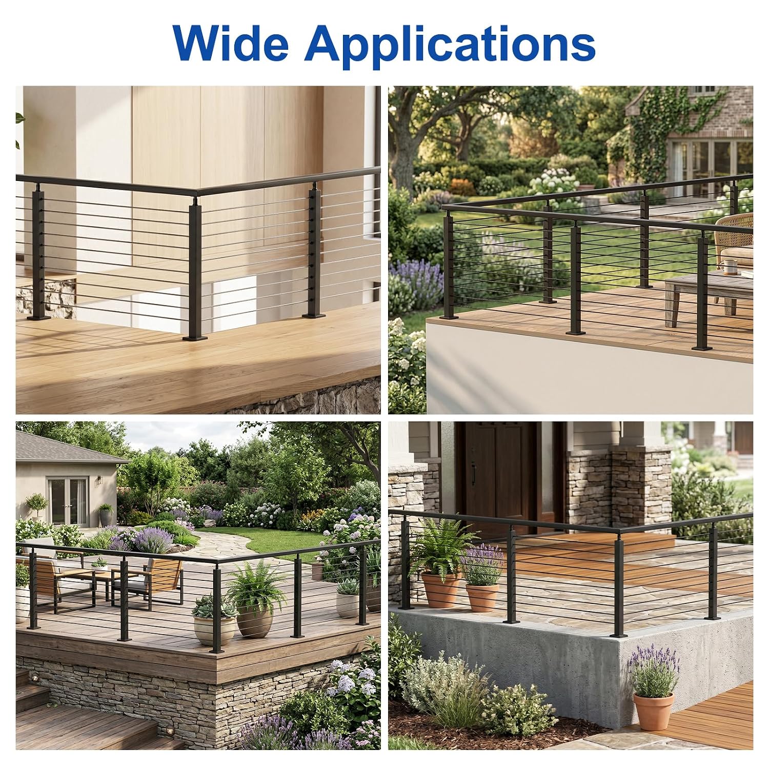 BLIKA 36" Cable Railing Corner Post(Post 35"x2"x2"), Stainless Steel Adjustable Top Corner Post, 90 Degree Corner Deck Posts, Top Mount Matte Black Cable Railing System Corner Post, BL01-CP