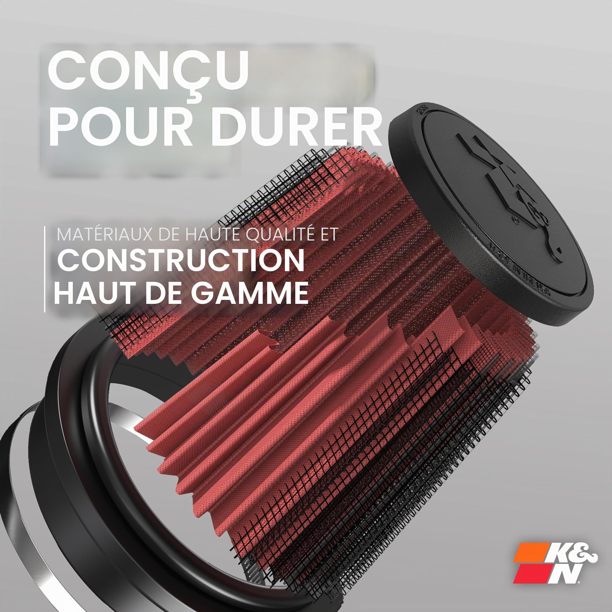 K&N Filtre à Air Universel Conique 76mm raccordement, 127mm de base, 117mm en haut, 203mm hauteur (RE-0910)