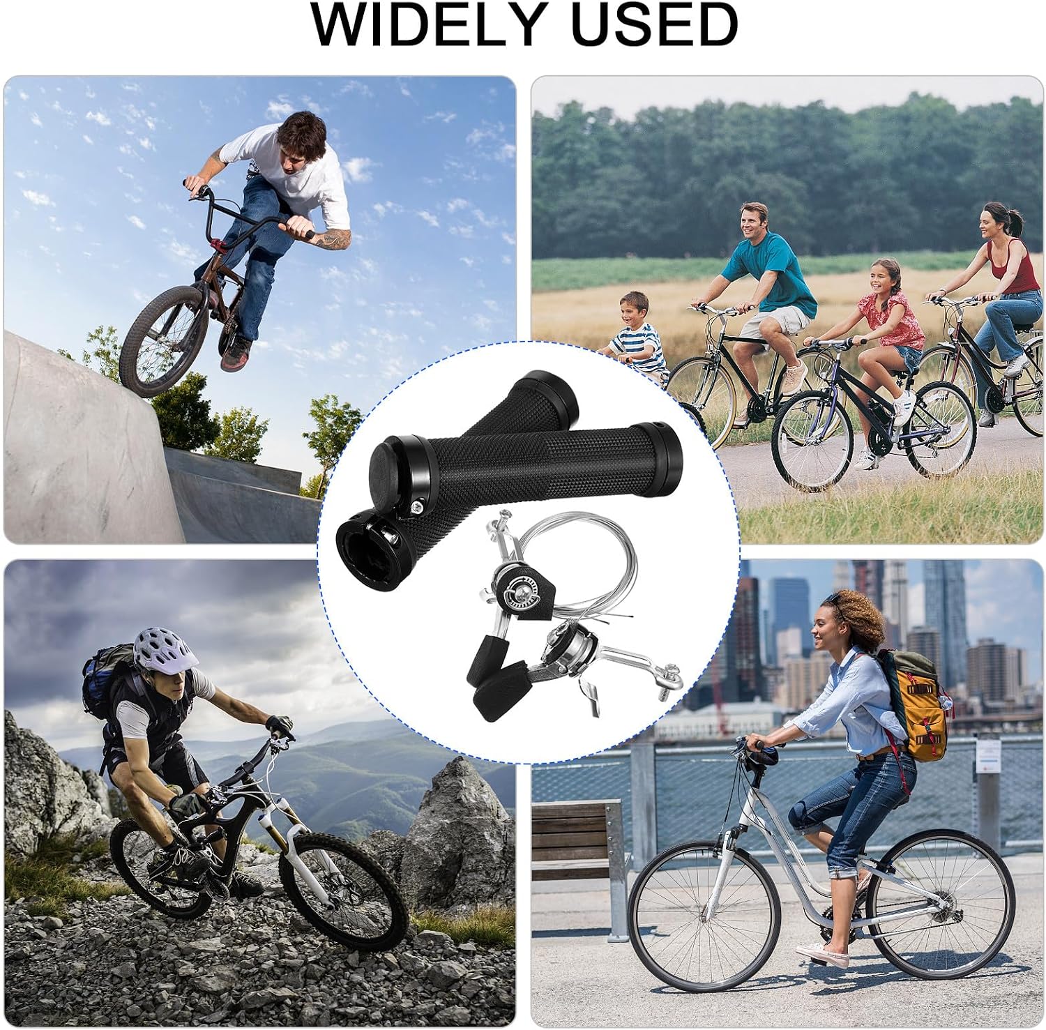 Bicycle Shift Lever and Handle Grips Set, 4pcs Black Bike Parts with Twist Speed Shifters, Compatible with Mountain and Road Bikes for Cycling Replacement and Repair