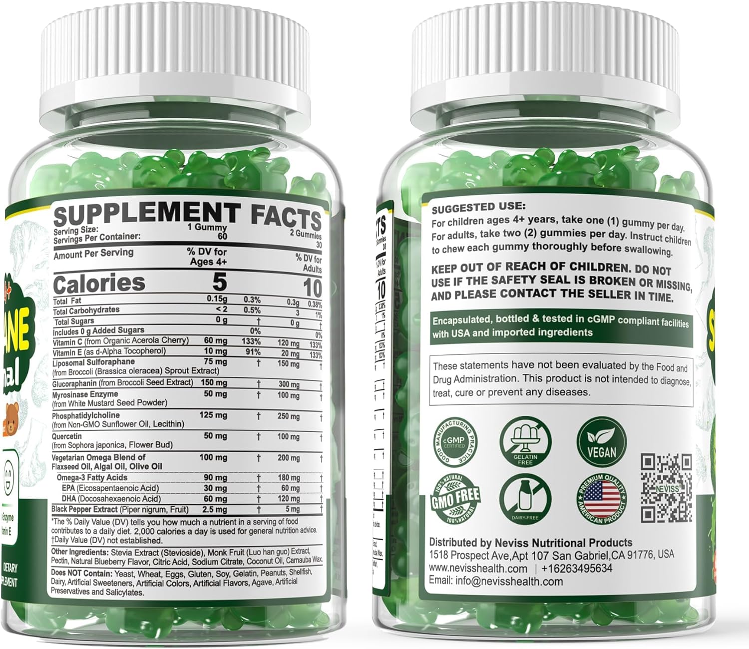 Liposomal Sulforaphane Supplement Gummies for Kids 4+ & Adults, Broccoli Sprouts Extract w/Myrosinase, Glucoraphanin, Quercetin, Omega-3, Vitamin C, E for Antioxidant, Cellular Health, Vegan, 60 Cts