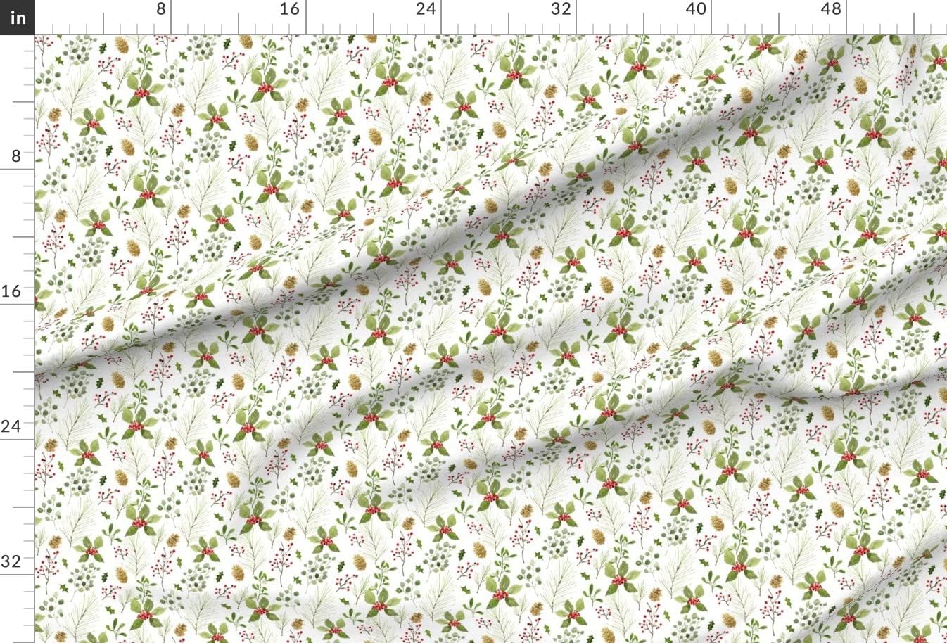 Spoonflower Fabric - Christmas Holiday Berries Sprigs Holly Eucalyptus Printed on Upholstery Velvet Fabric Fat Quarter - Upholstery Home Decor Bottomweight Apparel