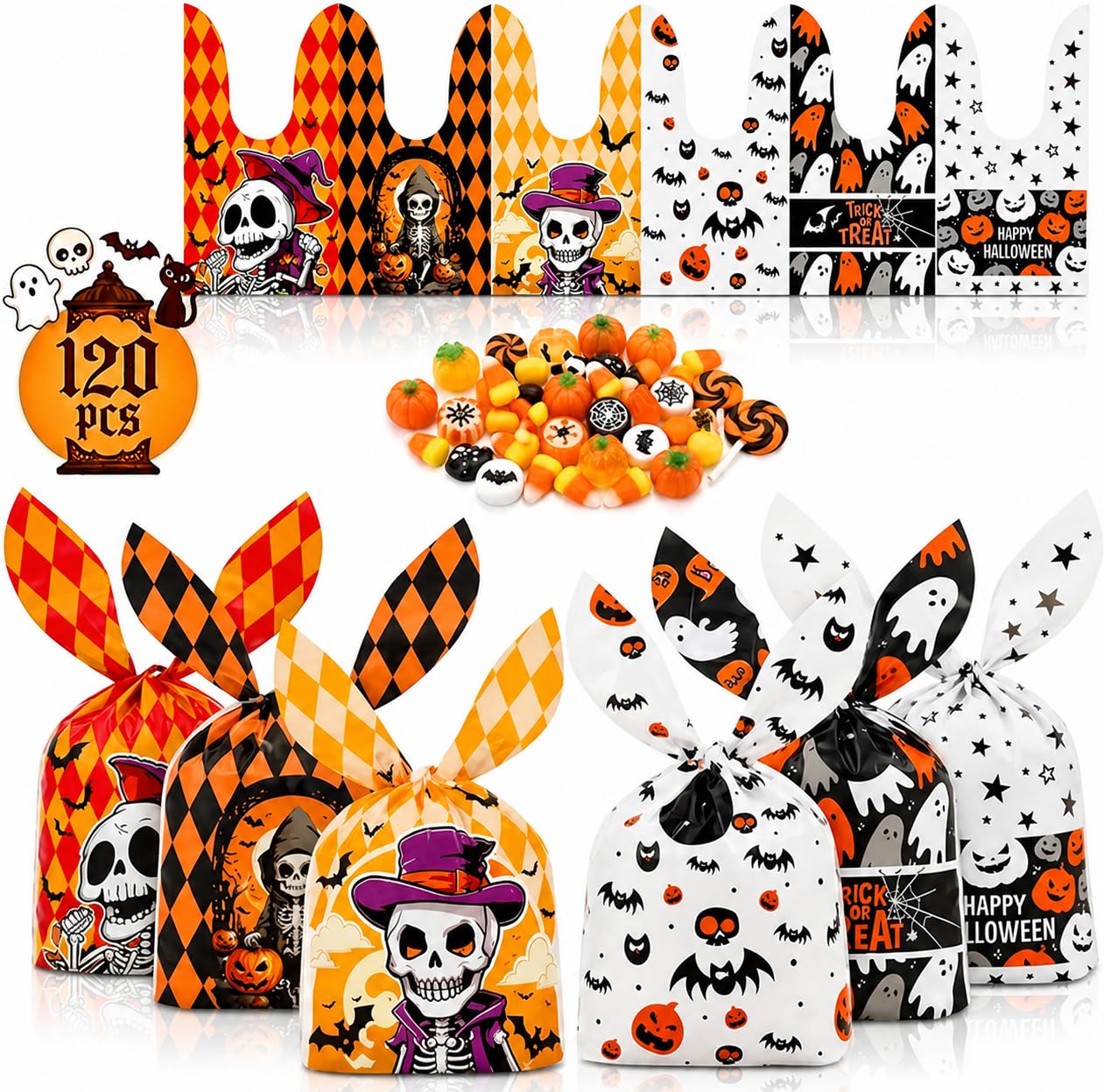 Rayakt 120Pcs Halloween Sweets Candy Bags for Trick or Treating