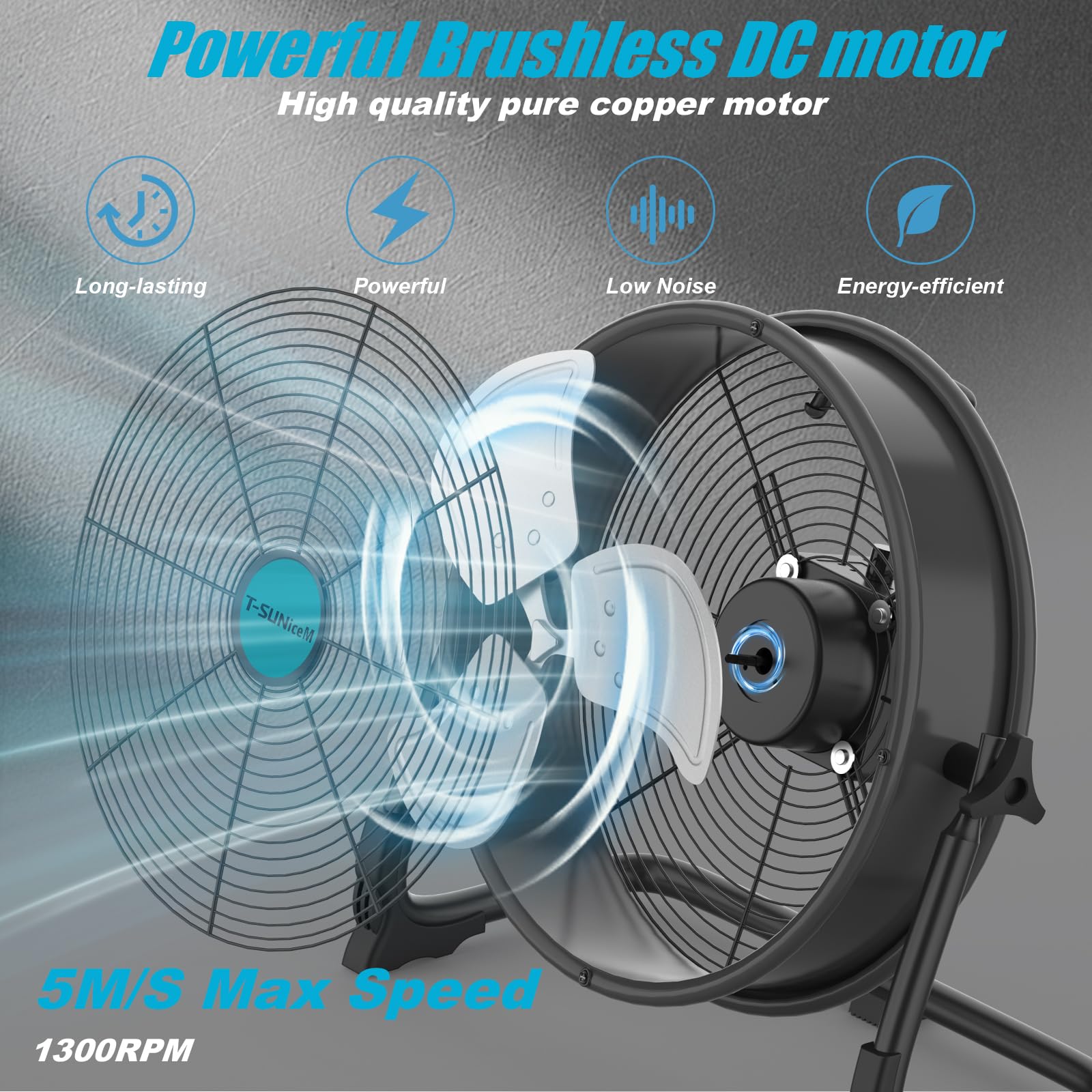 Batteriebetriebener Bodenventilator für Makita 18 V Akku, tragbarer Ventilator mit AC-Adapter und USB-Ausgang, Metall, industrielle hohe Geschwindigkeit, stufenlose Geschwindigkeit, kabelloser