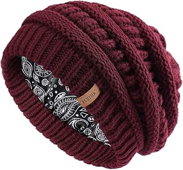 FURTALK Winter Beanie Hat for Women Satin Lined Cable Knit