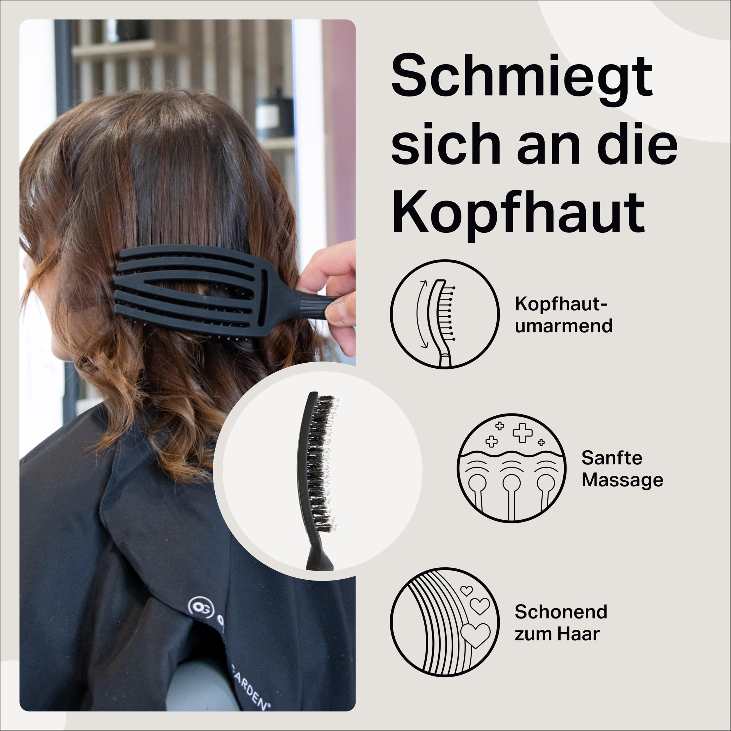 Olivia Garden Ionen-Haarbürste Fingerbrush Combo mittel, 6-reihig, zum Föhnen, Glätten und Pflegen mittellanger und langer Haare, Wildschweinborsten und antistatische Nylonborsten, sanfte Kopfmassage