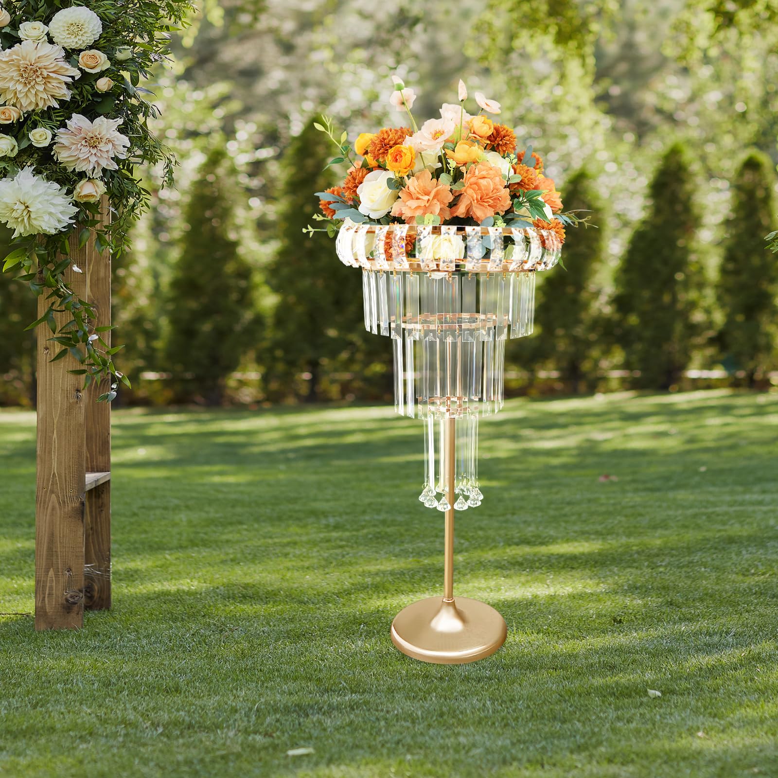 Supporto per fiori a 4 livelli in metallo con ciondoli in cristallo, oro/argento, moderno supporto per piante per matrimoni ed eventi, vaso da fiori per interni ed esterni, altezza 82 cm
