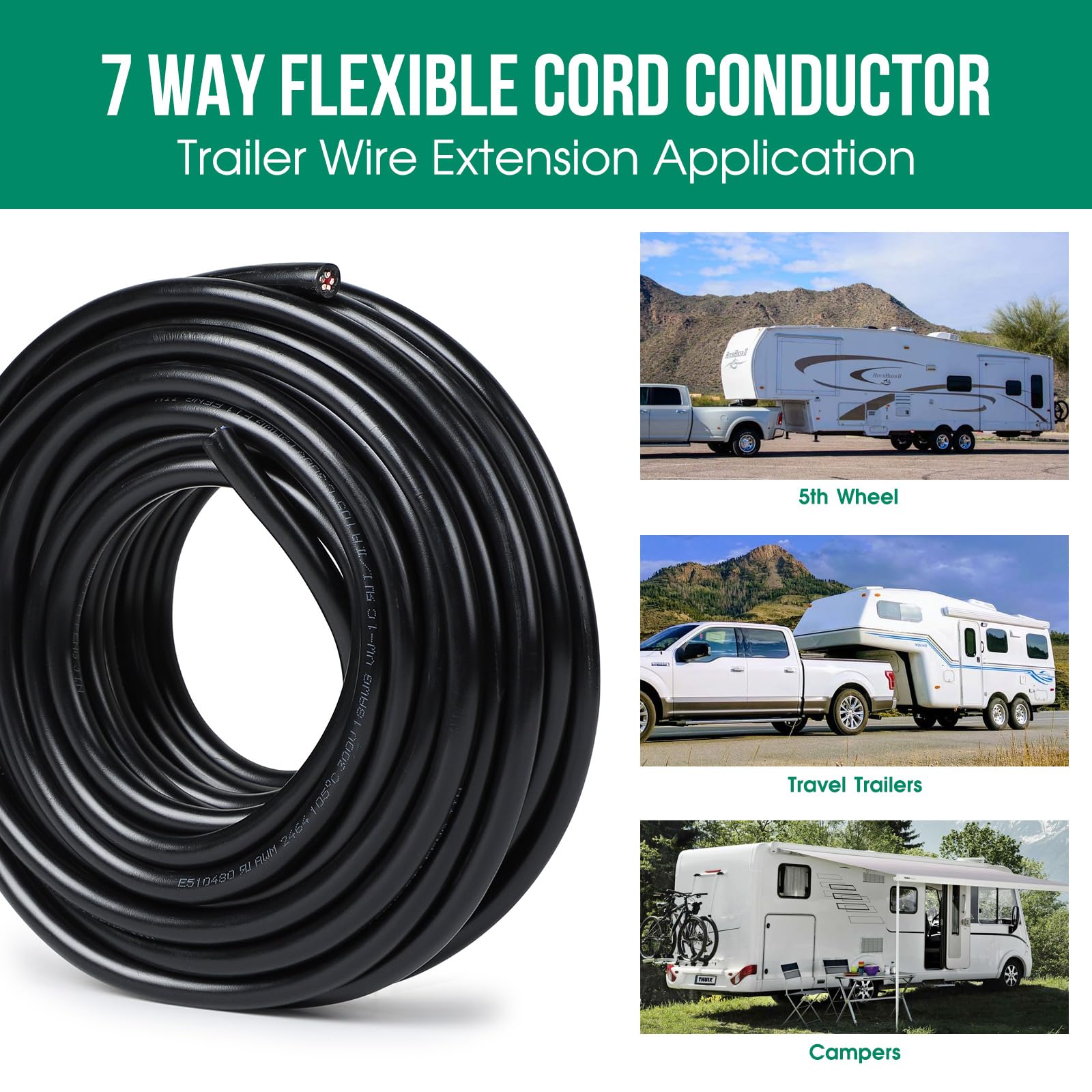 SWAWIS Ronde elektrische kabel voor aanhangers, 7-polig, 1,5 mm²