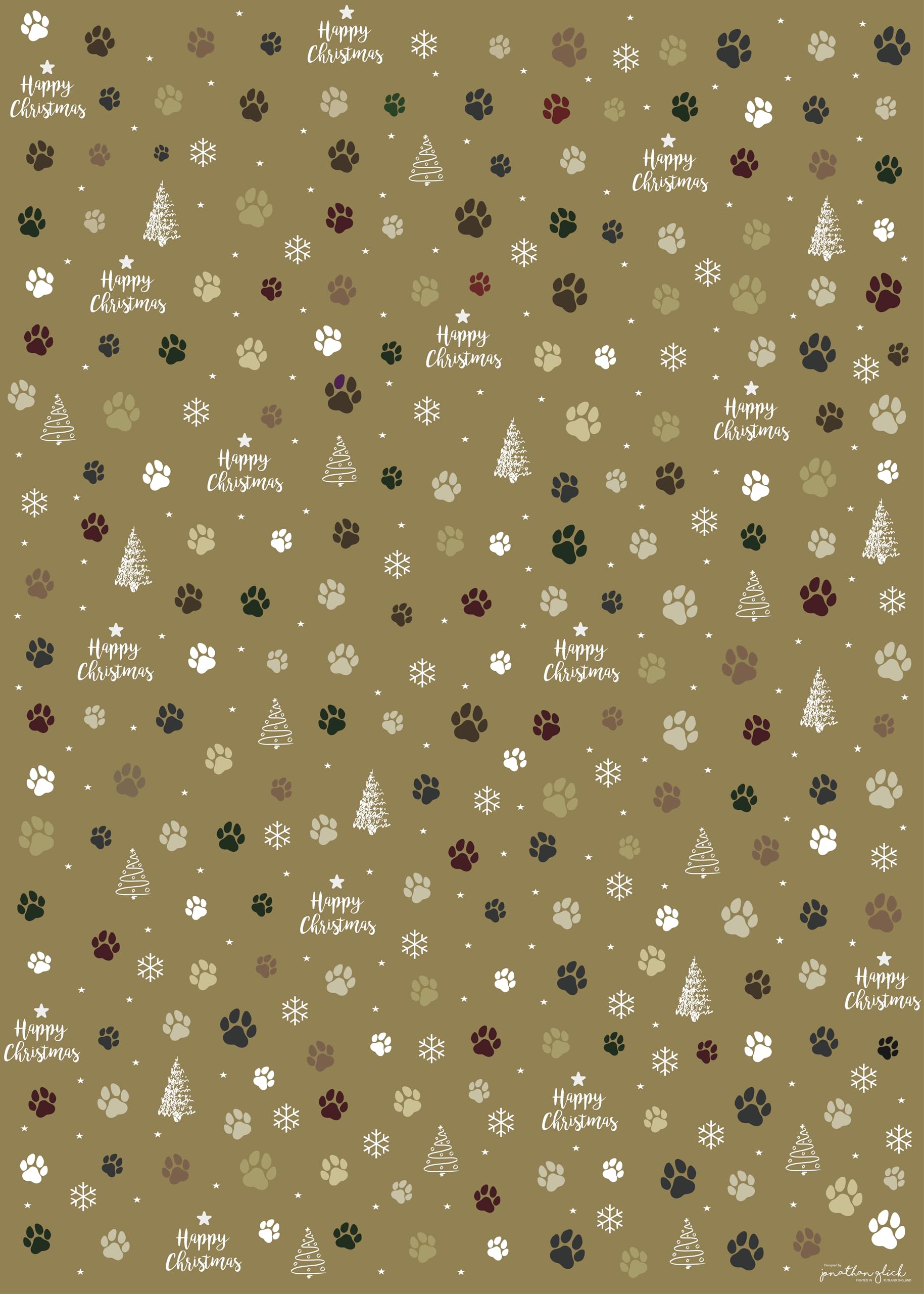 4 X Paw Print Recyclable Wrapping Paper Sheets 70cm X 50cm - Premium