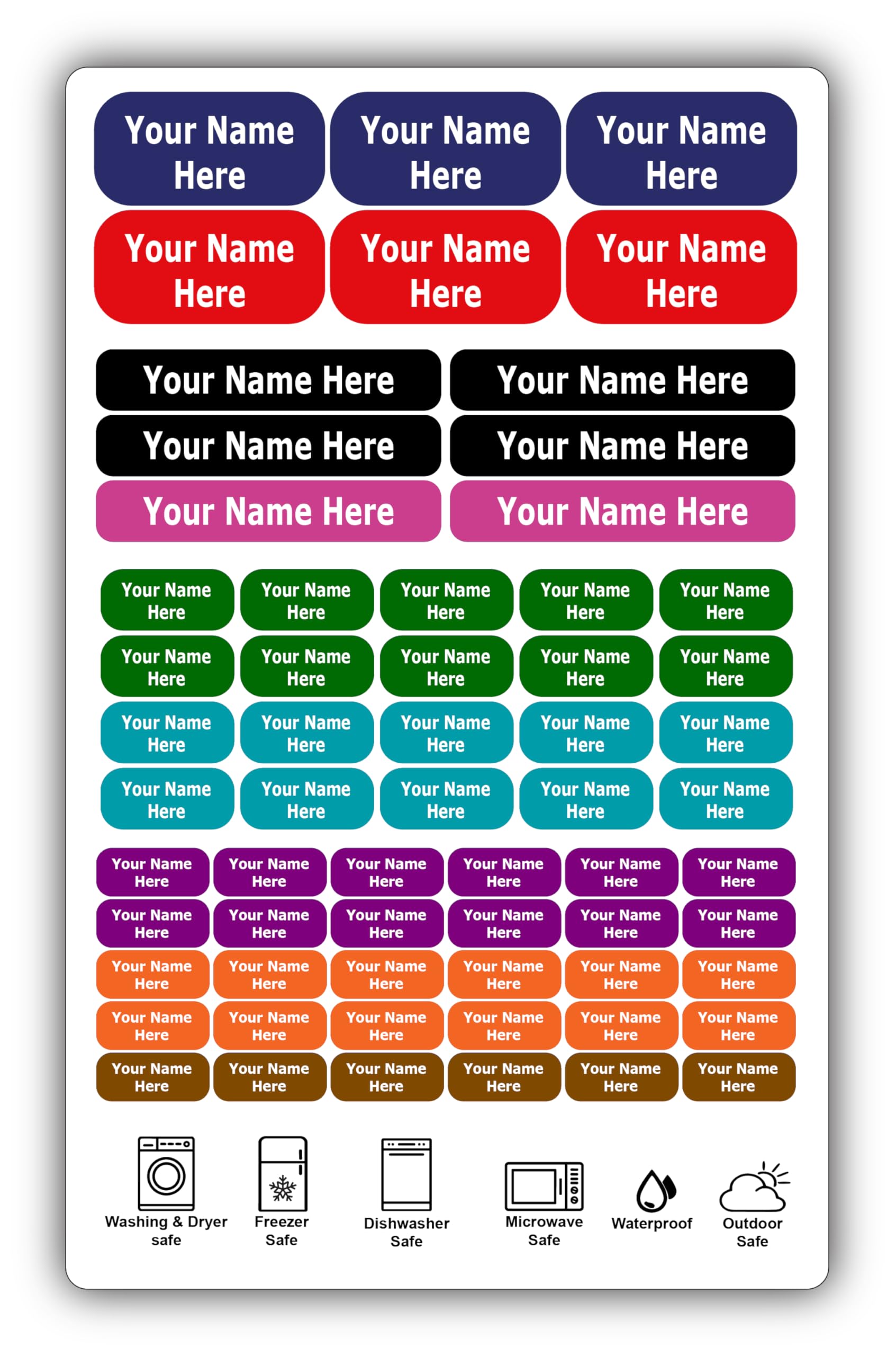 62 Personalized Waterproof Name Labels. Press and Stick Multi-Use Custom Stickers. Highly Durable Customized Labels with Permanent Self-Adhesive.