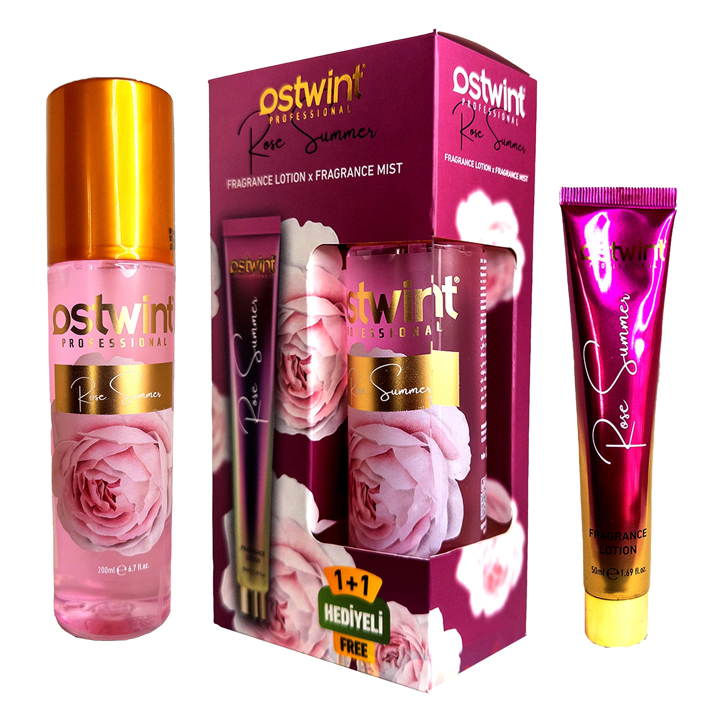 Ostwint Fragrance Mist Rose Summer Vücut Spreyi 200ml & Vücut Kremi 50ml Set - Tatlı Yaz Akşamı Esintisi ve Çiçeksi Parfüm Kokusu - Nemlendirici
