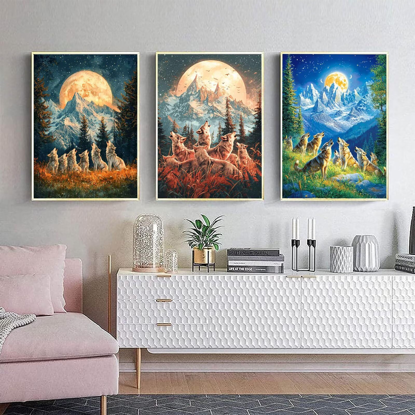 Cnyaunfi 3 Pezzi Animali Pittura Diamante Fai-Da-Te 5D Blu Diamond Painting Kit Completo per Hobby Creativi Adulti, Pittura Diamante Artigianale Per La Decorazione Della Parete Di Casa 60x80cm YF-3341