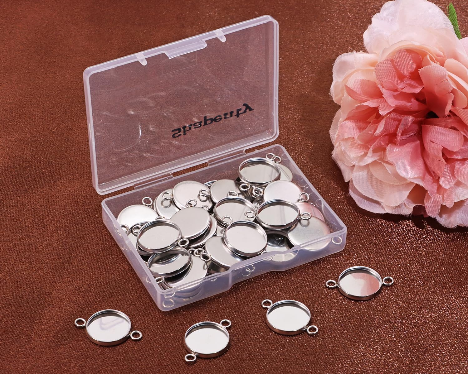 Shapenty 50PCS Stainless Steel Round Bezel Blank Links Pendant Tray Connectors with Double Loops for Earrings Bracelet Necklace Keychain DIY Craft Resin Glass Cabochon Jewelry Making Project (14mm) - Image 3