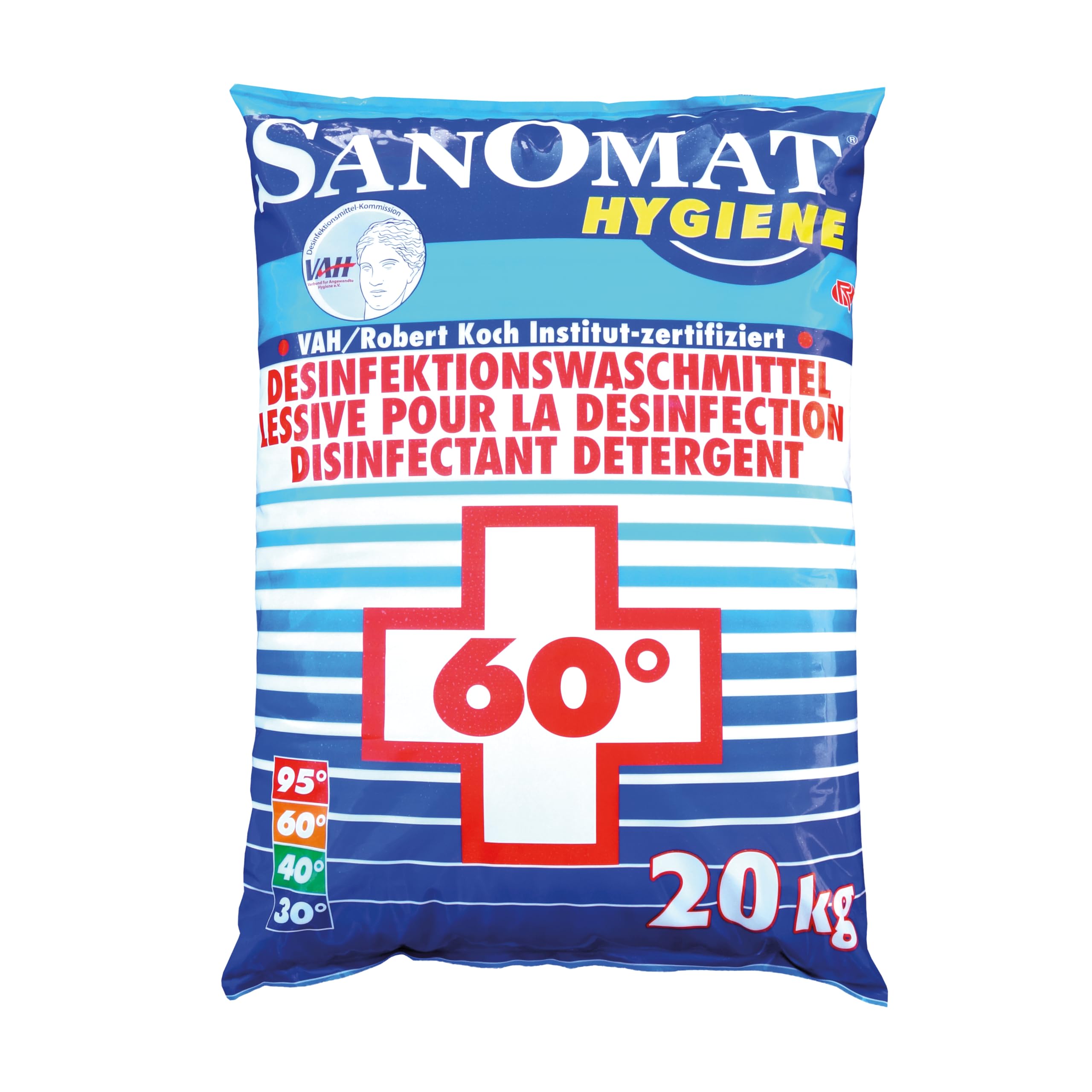Sanomat Hygiene Desinfektionswaschmittel 20 kg – VAH & RKI-zertifiziertes Vollwaschmittel Pulver – Wäschedesinfektion ab 60°C - phosphatfrei | Vollwaschmittel Pulver, Wäschedesinfektion ab 60°C, phosphatfrei, Hygienespüler für Krankenhaus & Pflegeheim