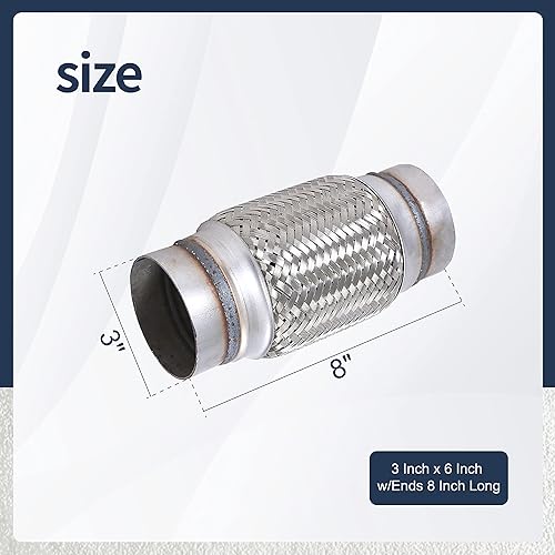 Miniatura 3 de Tubo flexible de escape trenzado de acero inoxidable 3 pulgadas x 6 pulgadas con extremos 8 pulgadas OAL