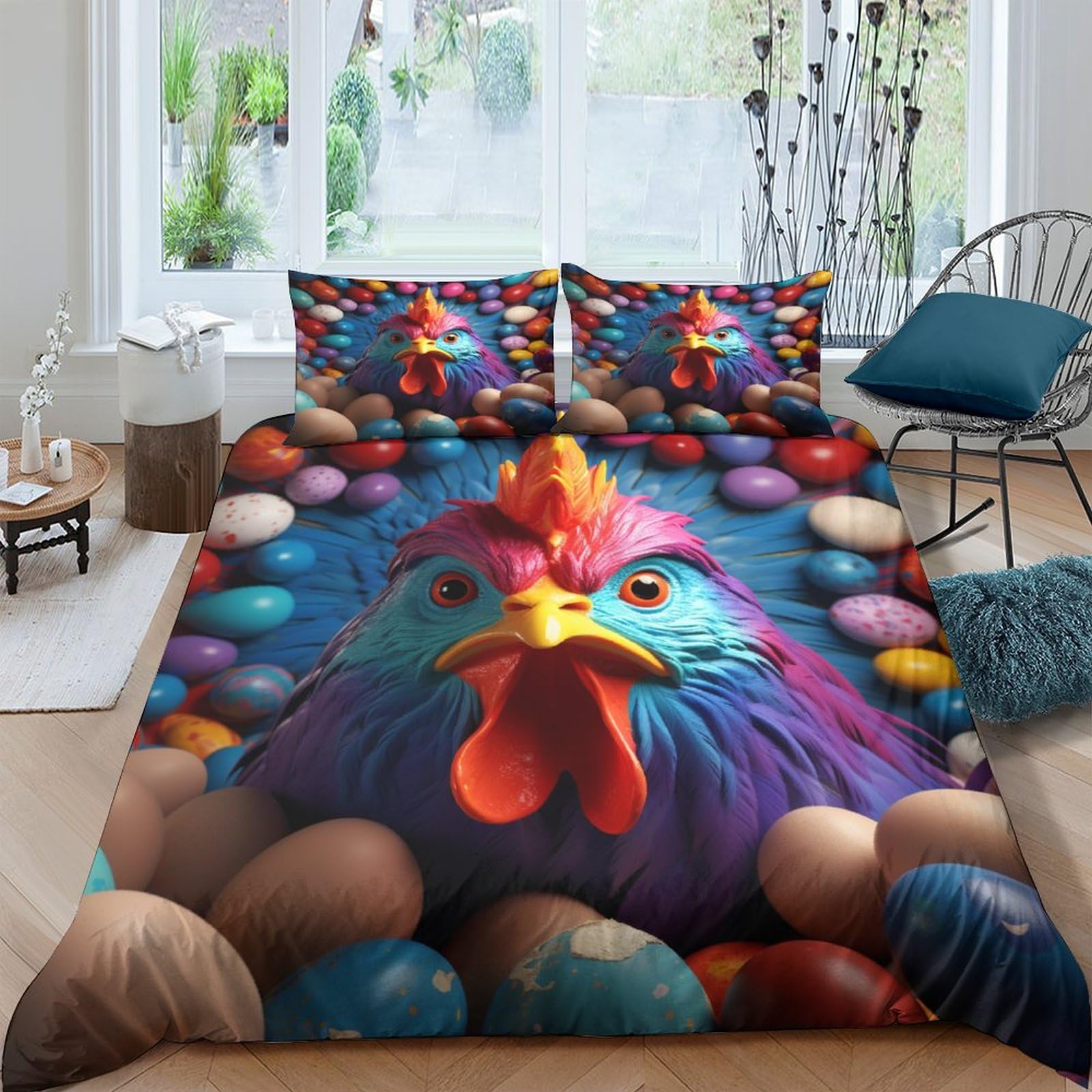 Parure de lit poulet coloré 3D pour la chambre des enfants et adultes