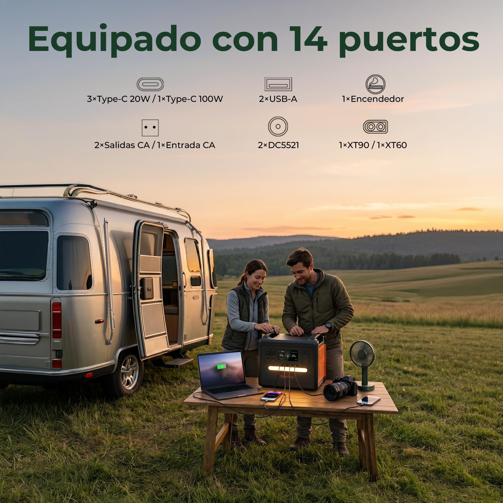 SolarPlay Estacion de Energia Portatil 2500W, 2300Wh Generador Solar con Batería LiFePO4, Salida 12 Puertos, Power Station Portable para Camping, Autocaravana, Emergencia (Q2402M)