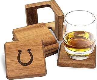 The Memory Company Officially Licensed 6-Pack Team Logo Acacia Square Coaster W/Holder, Indianapolis Colts