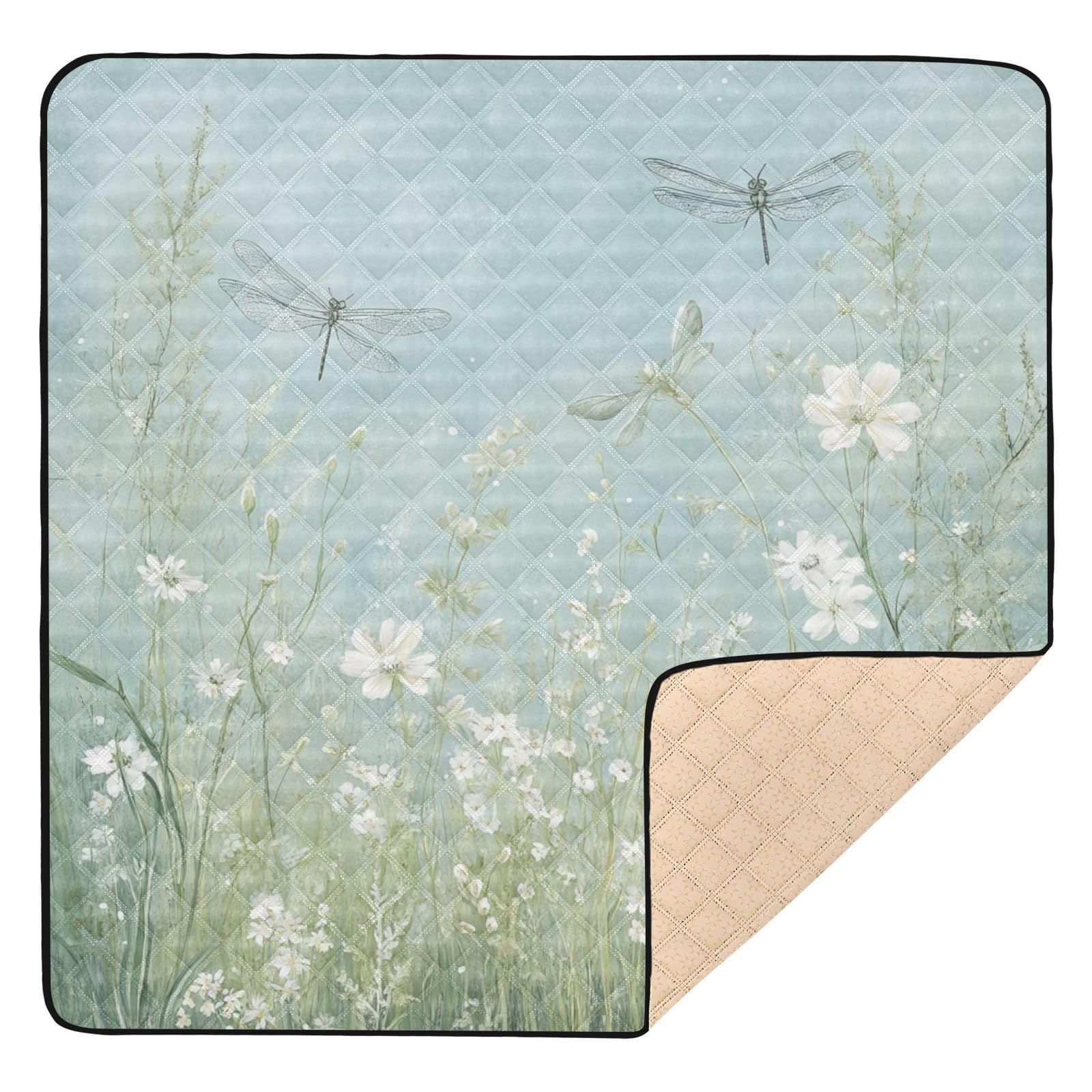 Kigai Flower Dragonfly Baby Play Mat for Floor and Playpen 50x50 inch Non-Slip Baby Activity Playmat Waterproof Foldable Crawling Mat for Infants Toddlers