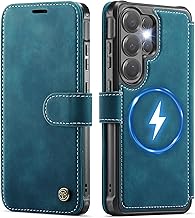 KZB Mobile Phone Case for Samsung Galaxy S25 Ultra Case Leather Thin Flip Case Wireless Charging RFID Protective Case 3 Card Slots Magnetic Stand Flip Case for Samsung S25 Ultra 5G 6.9 Inches - Teal