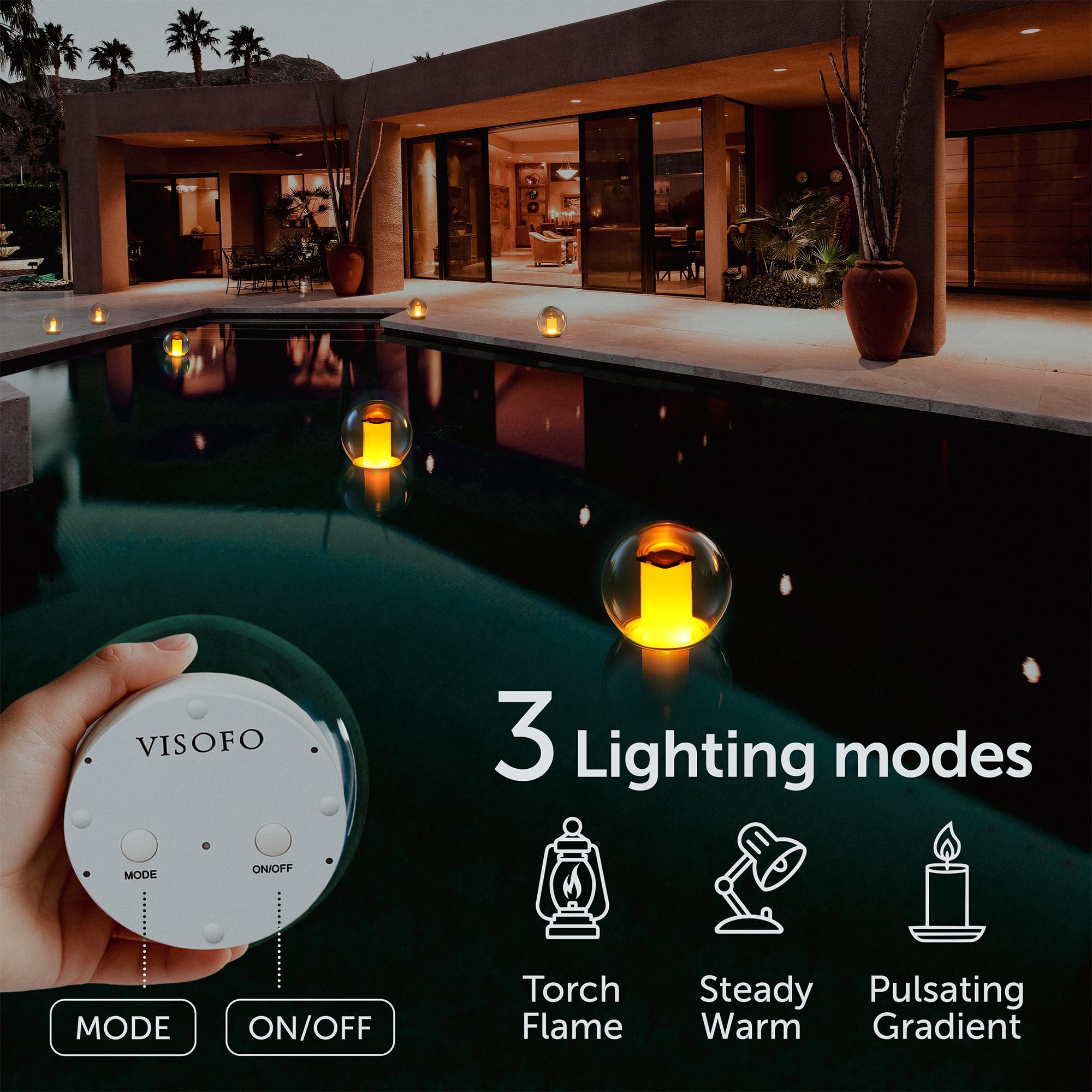 VISOFO Solar Floating Pool Lights for Swimming Pool, Clear With Warm Shimmer - Image 3
