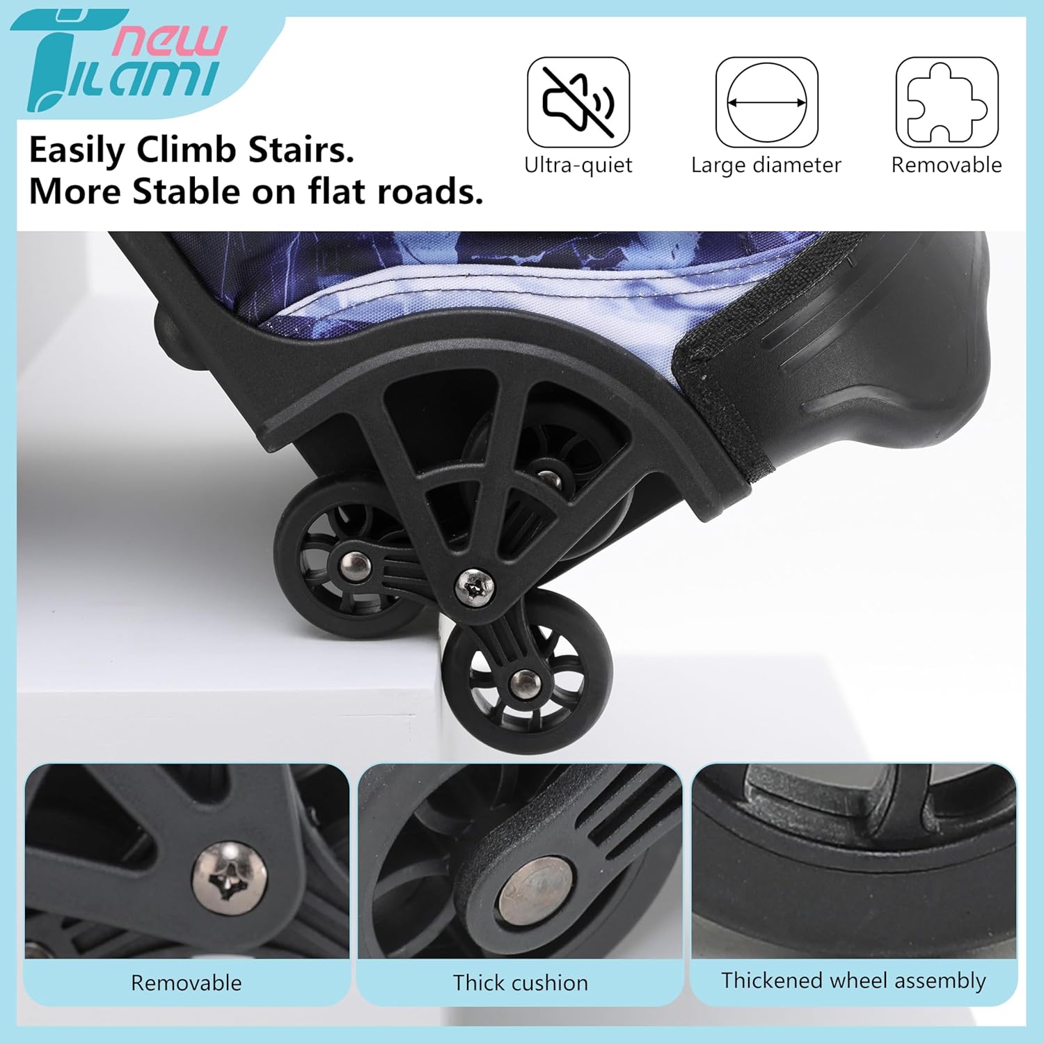 NEW TILAMI 18 Inch Rolling Backpack with Wheels for Girls Boys Kids Laptop Backpack School Travel, Purple Lightning