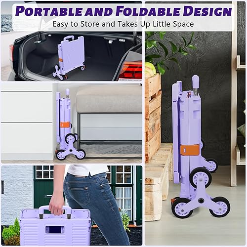 Miniatura 6 de Carrito plegable portátil plegable con ruedas para subir escaleras, cesta de mano con tapa magnética, cubierta telescópica resistente al desgaste,