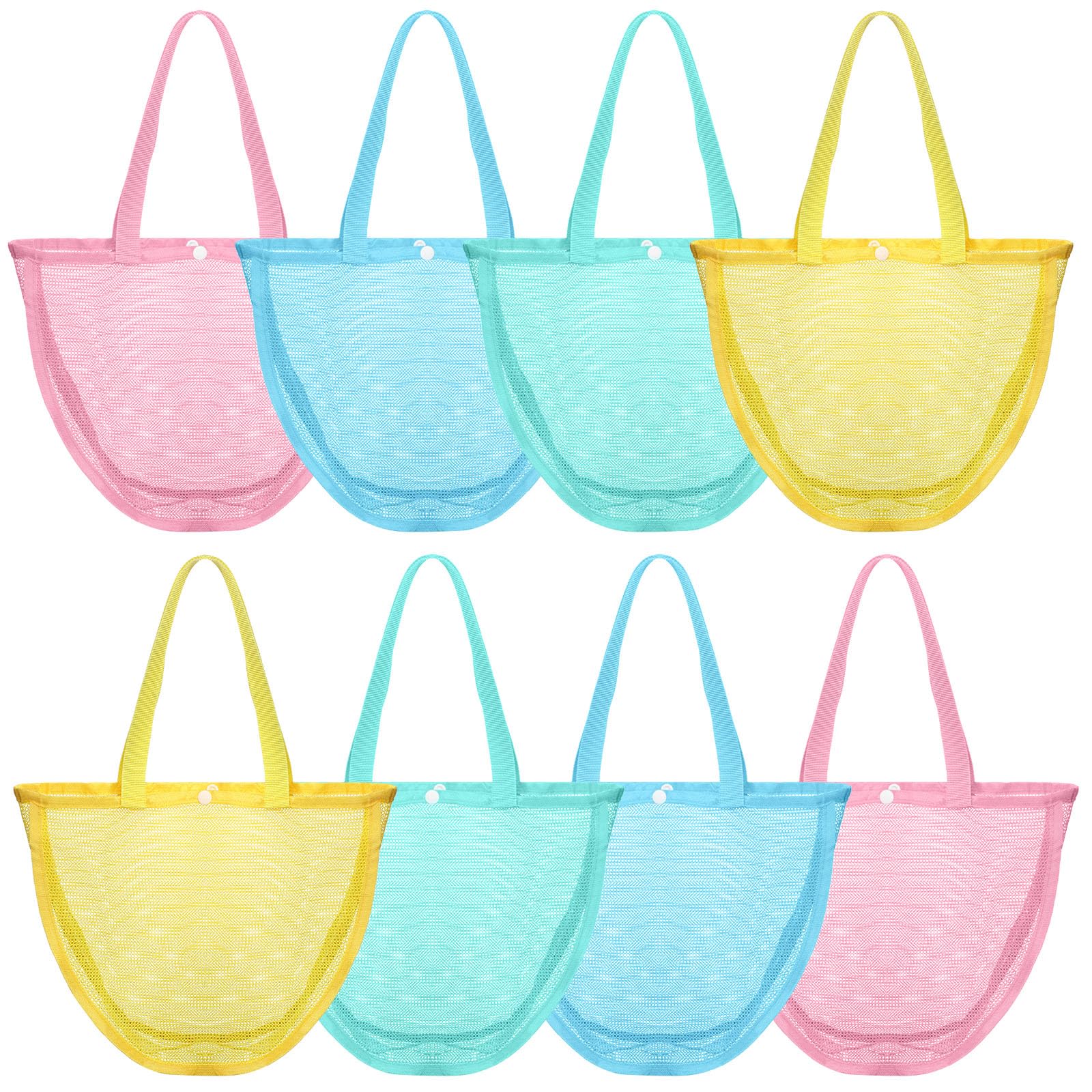 Sunnymove 8 Pcs Beach Seashell Bags Summer Mesh Seashell Collecting Bag with Handles Pool Party Gift Pouch for Market Grocery(Gentle,Single)