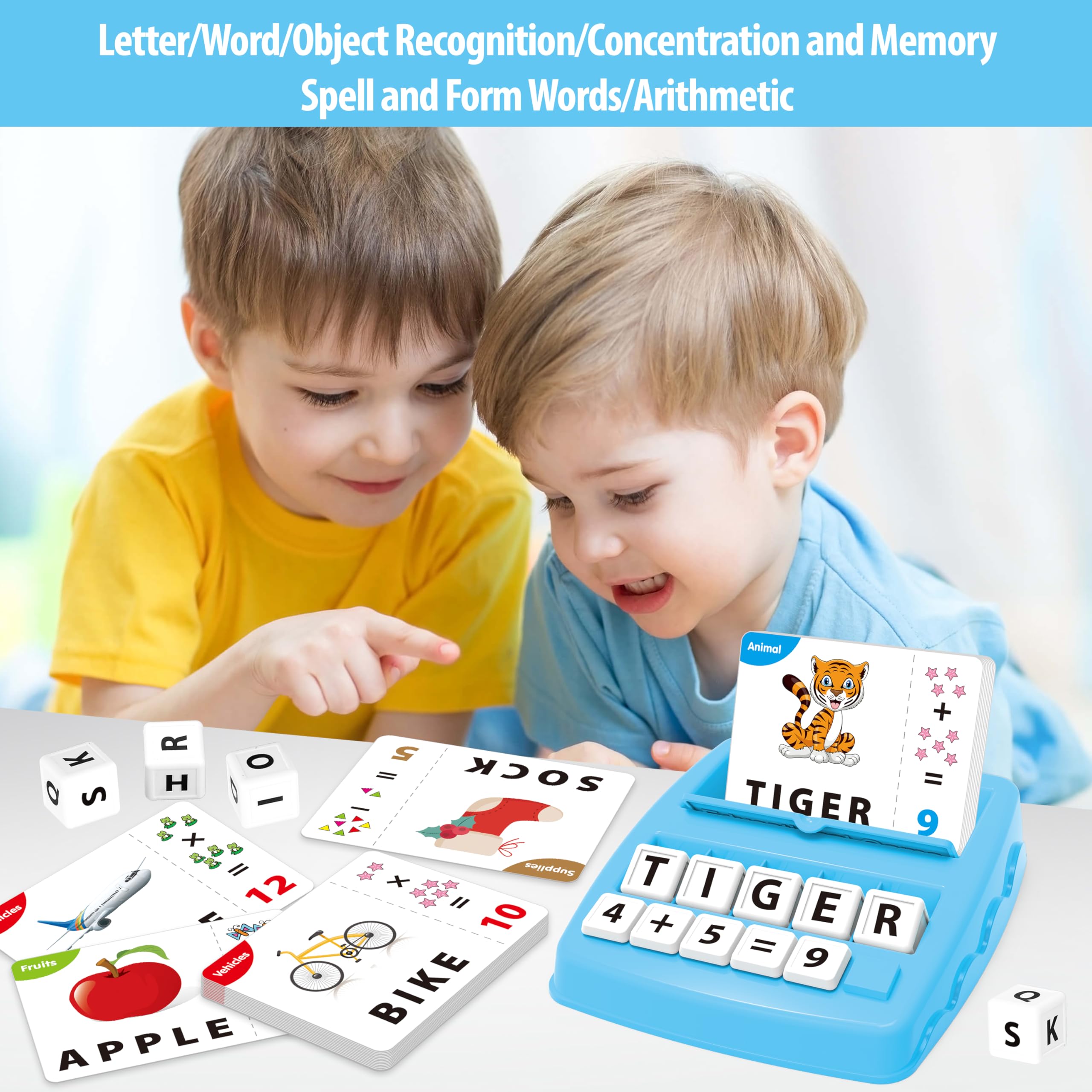 Yolscue Matching Letter Games,Learning Educational Toys 2 in 1, Numerical Equality Games,Alphabet Spelling Reading Flash Cards,Early Education Gift Toys for 3,4,5,6,7 Year Olds (Blue)