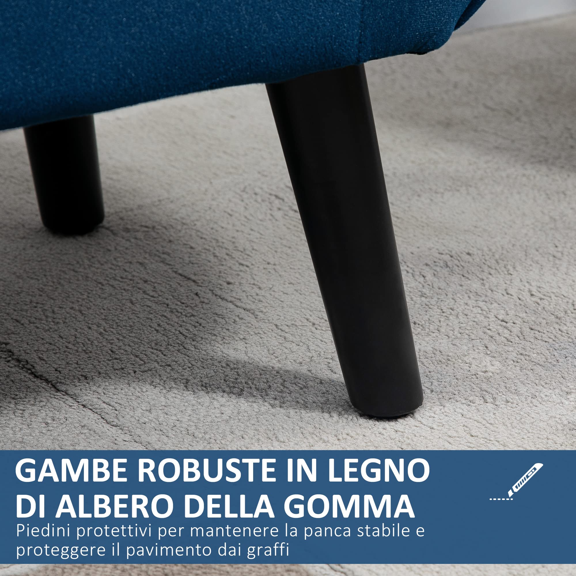 HOMCOM Panca Contenitore Imbottita per Camera da Letto e Ingresso, Panca Fondo Letto in Tessuto Vellutato con Braccioli, 118x42x66cm, Blu