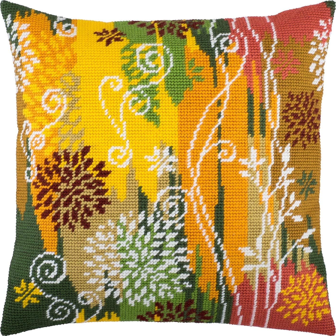 Brvsk Seasonal Needlepoint Kit for Adults and Beginners — Autumn 16″ × 16″ with Clear, Precise Printed Design on Cotton Canvas; Includes 2 Needles, Yarn, and Easy-Read Chart