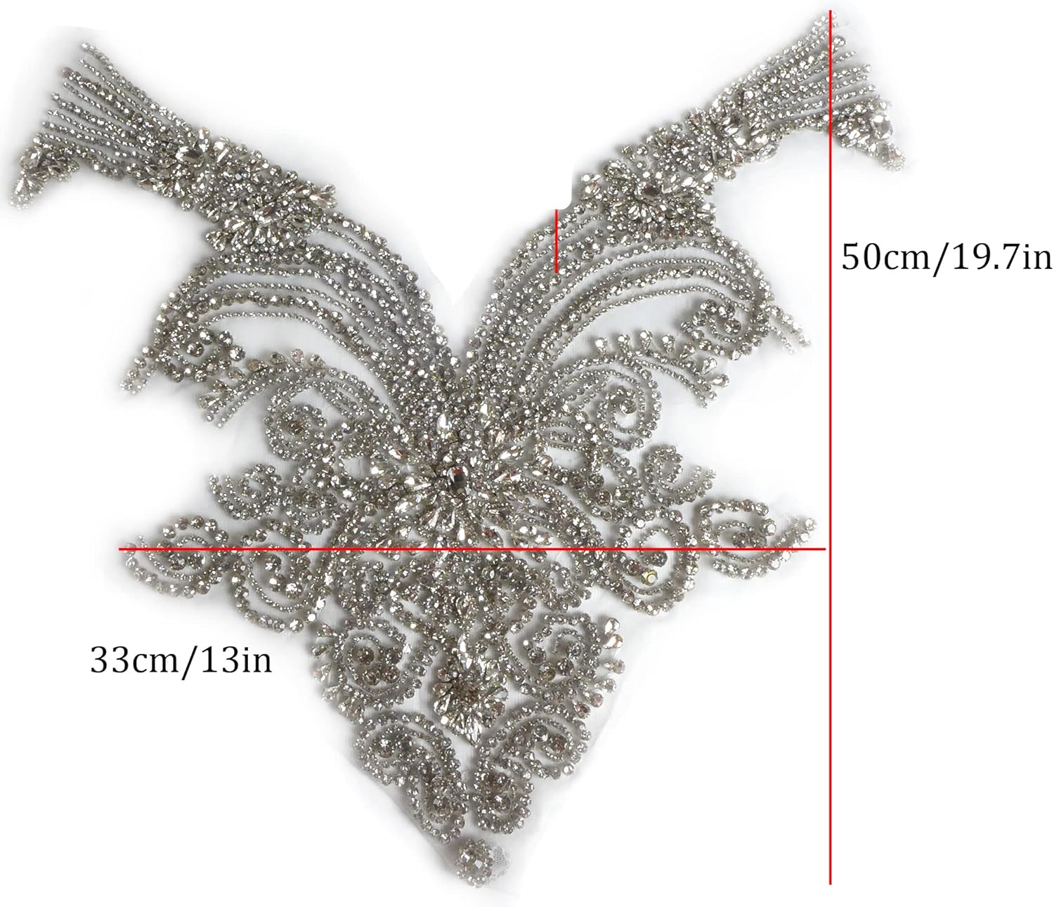 new Gold Silver Rhinestones Bodice and Neck Applique Handmade Glass Crystal Applique Patch for Dress Cloth by piece (Silver-B)