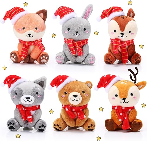 Aoriher 6 piezas de juguetes de peluche de Navidad de animales del bosque, animales de la selva, a granel, de 4 pulgadas, lindo oso de peluche,