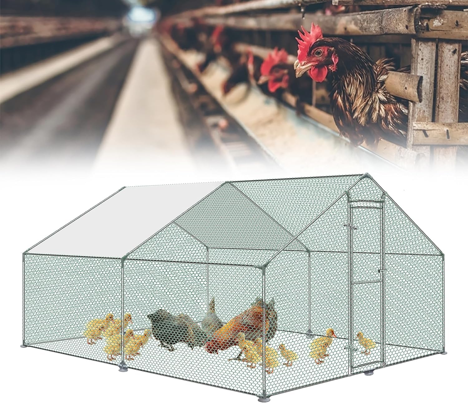 ACXIN Kurnik 3 x 4 x 2 m, wybieg dla kurników, drzwi z zamkiem, ocynkowana, stalowa rama, powlekany PE daszek do klatki dla kur, dla drobiu, małych zwierząt