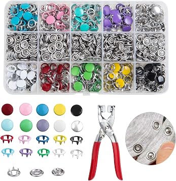 200 Sets Metal Snap Buttons Kit with Fastener Pliers Press Tool - 800 PCS 9.5mm Snap Fasteners for DIY Crafts, Clothing, Hats, Sewing, and Fabric Projects Mix