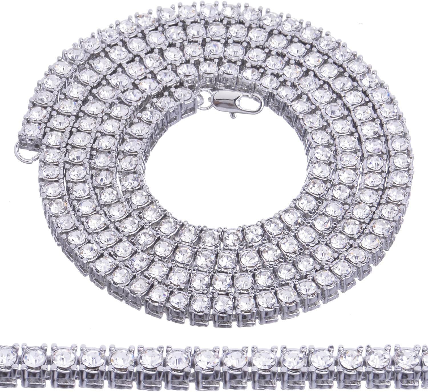 metaltree98 Men's Fashion Iced 4 mm CZ 18" / 20" Double Set Silver Plated Tennis Chain Necklace
