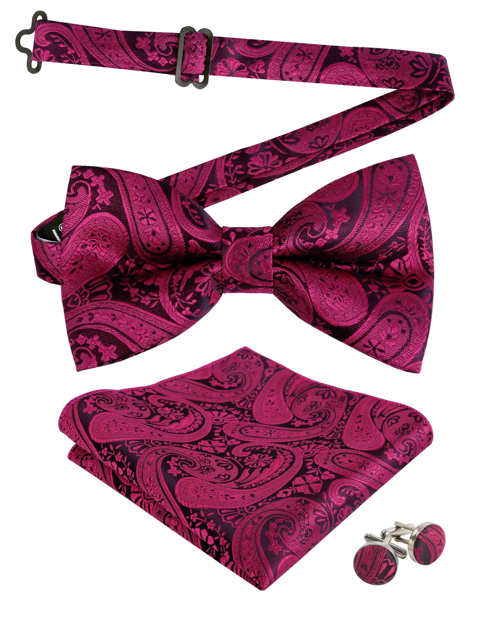 Alizeal Mens Paisley Bow Tie, Pocket Square, Cufflinks Set