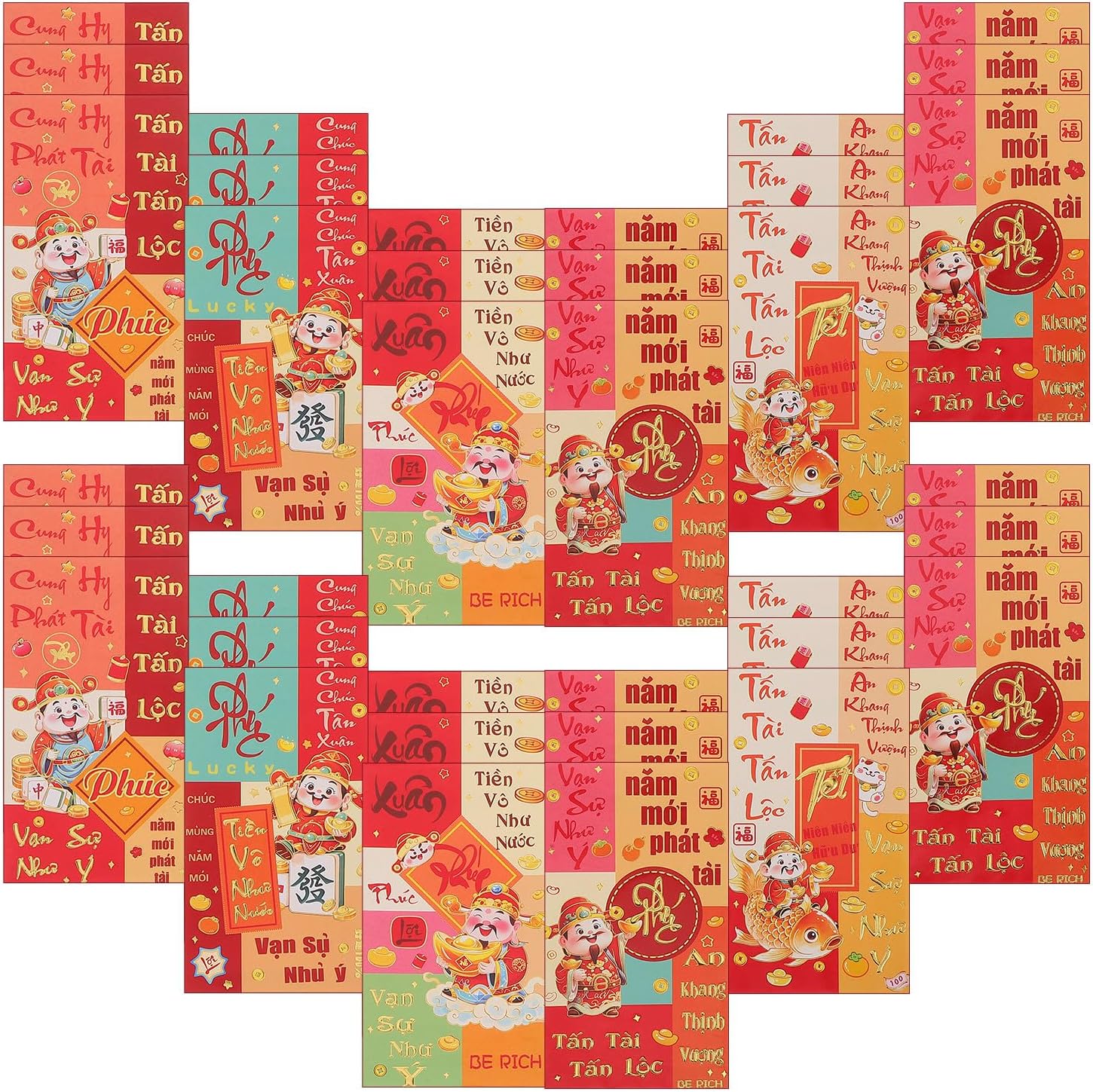 NUOBESTY 72pcs Chinese New Year Red Envelopes Lunar Lucky Money Packets for Party Wedding Celebration