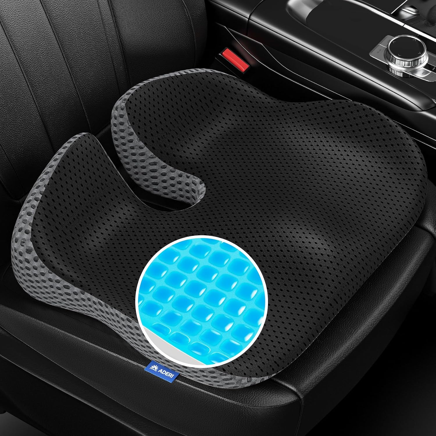 Gel Wedge Car Seat Cushion for Driving Relieves Tailbone Pain, Composite Gel Memory Foam for Cool & Support Comfort, Ergonomic Car Seat Pillow, Elevated Back for Wider Vision, Anti-Slip Design