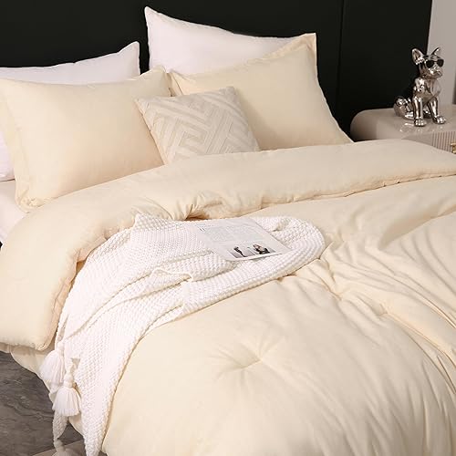 Miniatura 3 de DOWNCOOL Juego de edredón tamaño King, juego de edredón beige de 3 piezas, juego de ropa de cama King para todas las estaciones, juego de cama