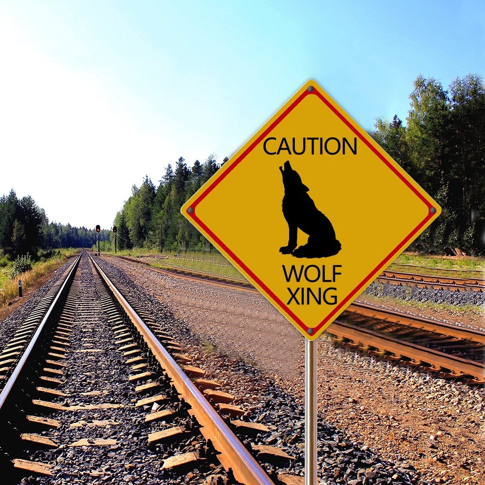 Wolf Xing - Targa in latta con scritta Pet Rules Road in