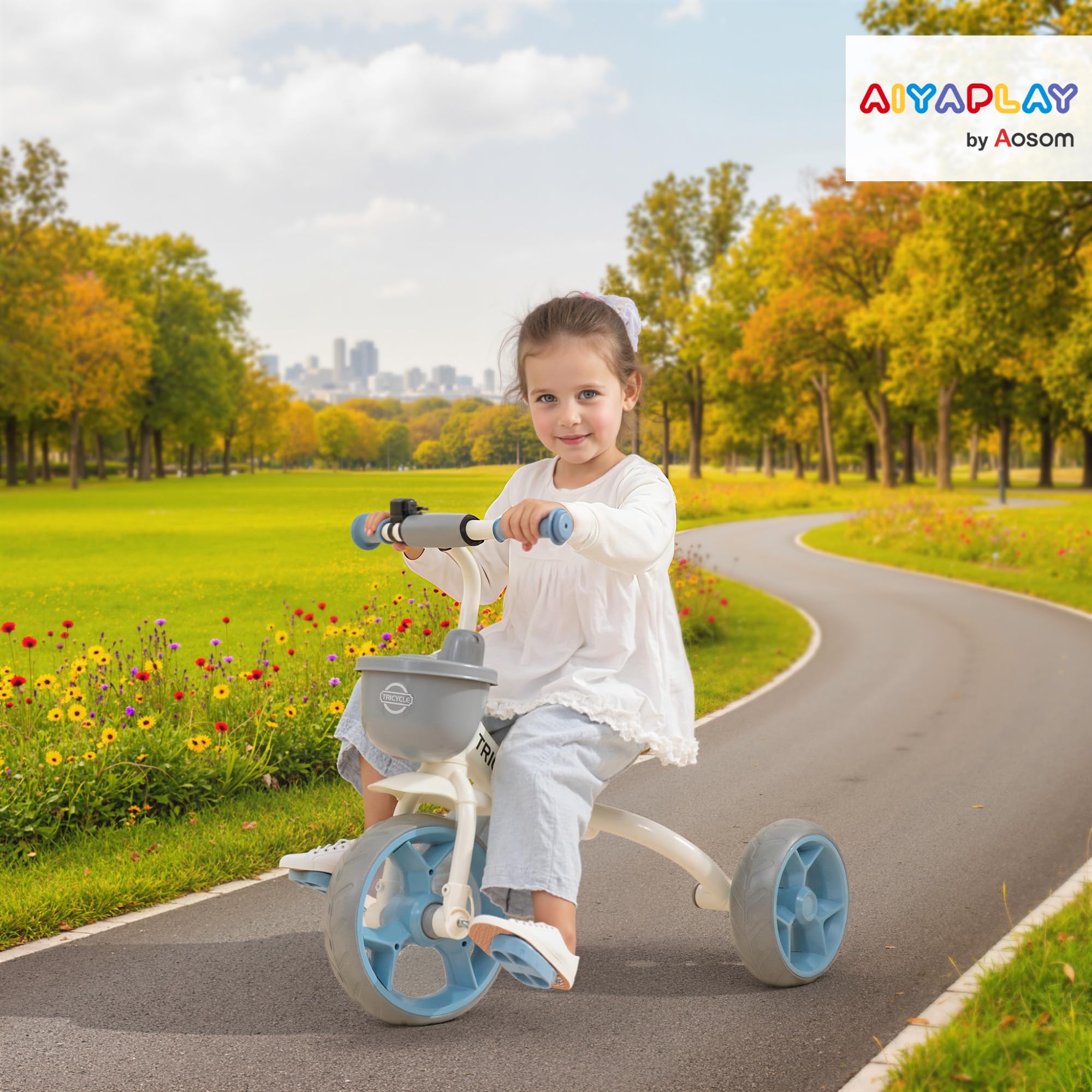 AIYAPLAY Tricycle Enfant Évolutif Panier Avant Roues EVA 2 à 5 Ans Bleu