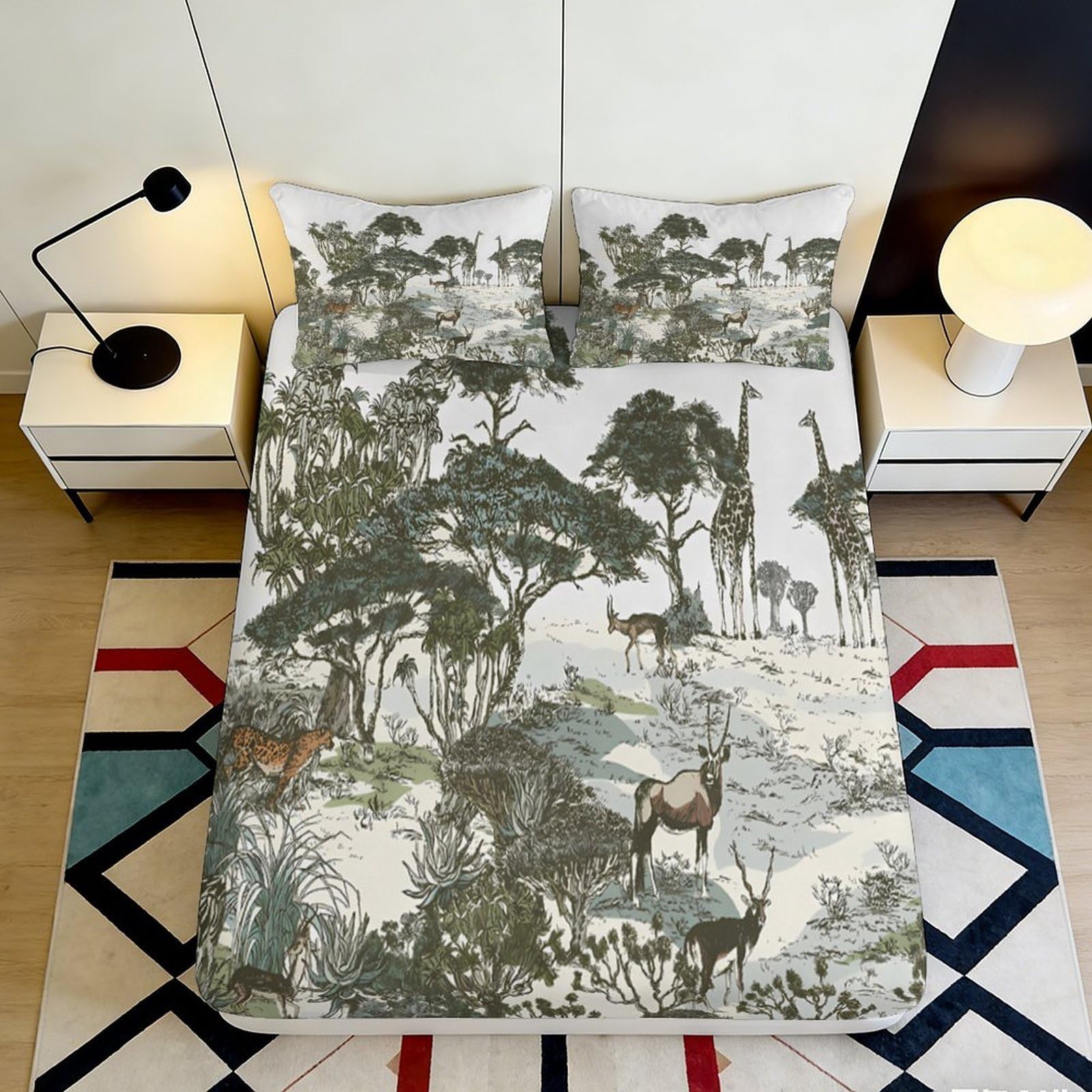3D Printed Dinosaur Microfiber Fitted Sheet, Grey Jungle Bed Cover for Guest Room Bedding, Soft Touch, Easy Care 90x200x25cm